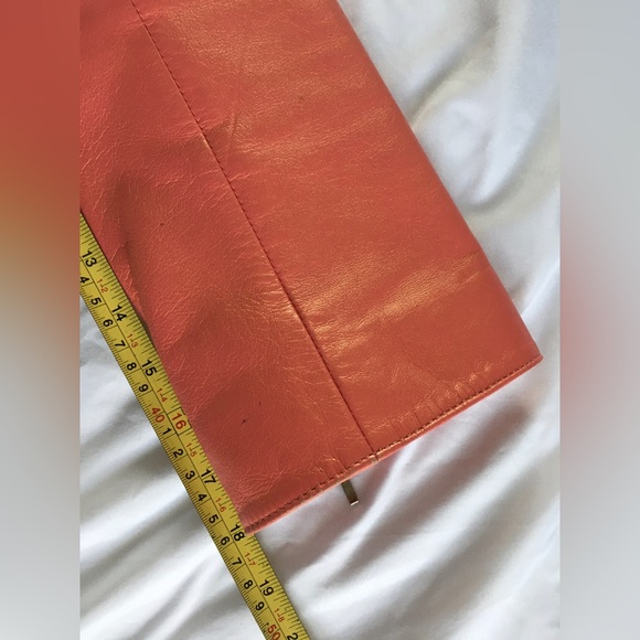 EUC Cache gorgeous iridescent coral lightweight zip up lined leather jacket. - Picture 12 of 12